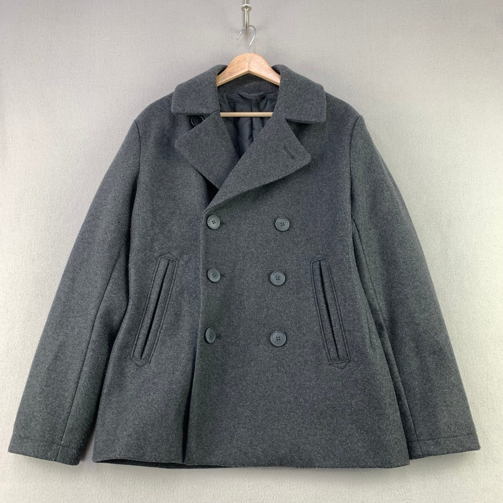 Old Navy Heather Charcoal Pea Coat Men's Small Gray Double Breasted Quilt Lining